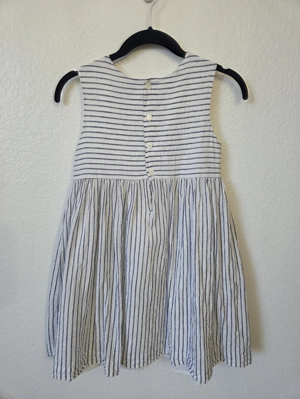 Rachel Riley Stripe Linen Bow Dress Girl's Size 12 White and Navy Nautical